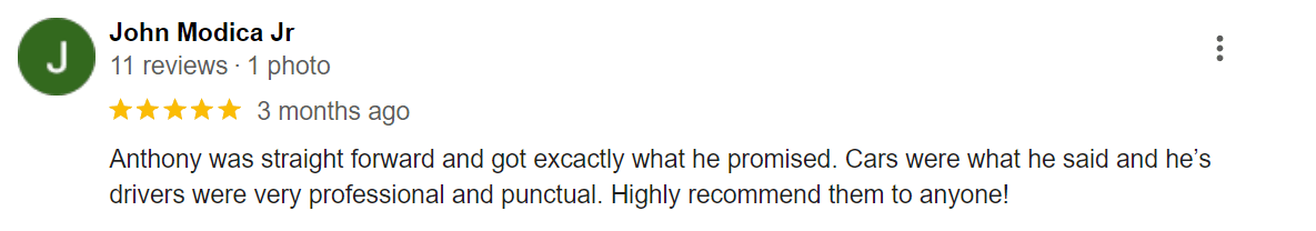 Five-star customer review from John Modica Jr.